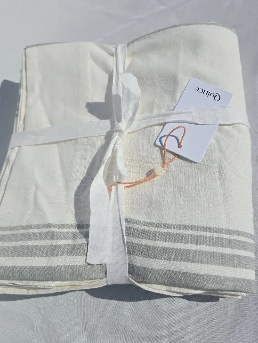 QUINCE 48x96 Sage Ivory Coastal Stripe Linen Cotton Light Filter 1 Panel 48